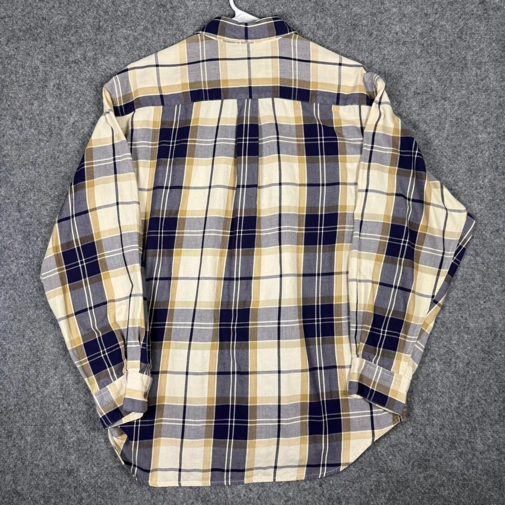 Vintage Banana Republic Plaid Flannel Shirt Men's Medium Blue Tan Long Sleeve